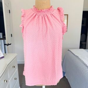 J Crew rose pink Swiss dot sleeveless top ruffle size small
